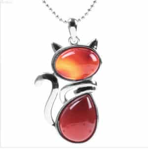 Pendentif chat Agate Rouge