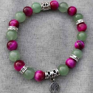 Bracelet aventurine verte et oeil de tigre fushia