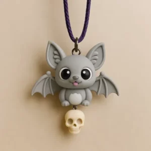 Pendentif chauve-souris couleur grise avec un crane en howlite