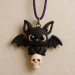 Pendentif chauve-souris couleur noire avec un crane en howlite