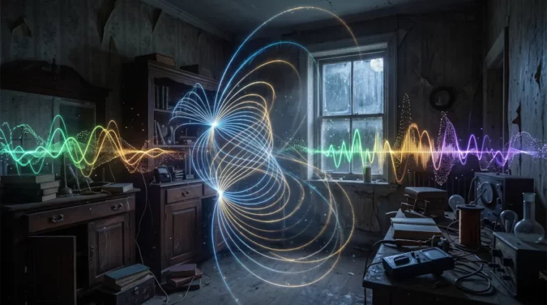 Visualisation des ondes électromagnétiques et fréquences invisibles dans une pièce d'habitation.